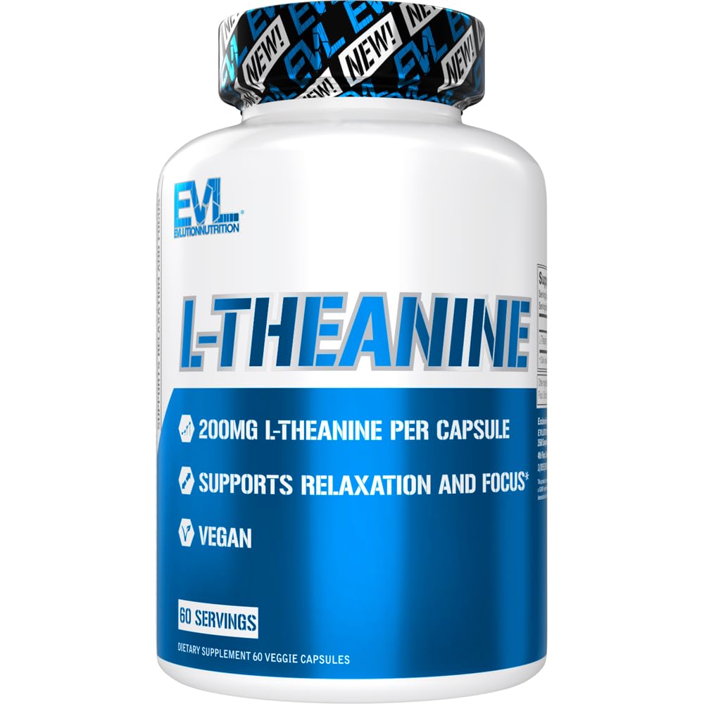 Evlution L-Theanine 200mg Capsules for Focus & Relaxation - 60 Count
