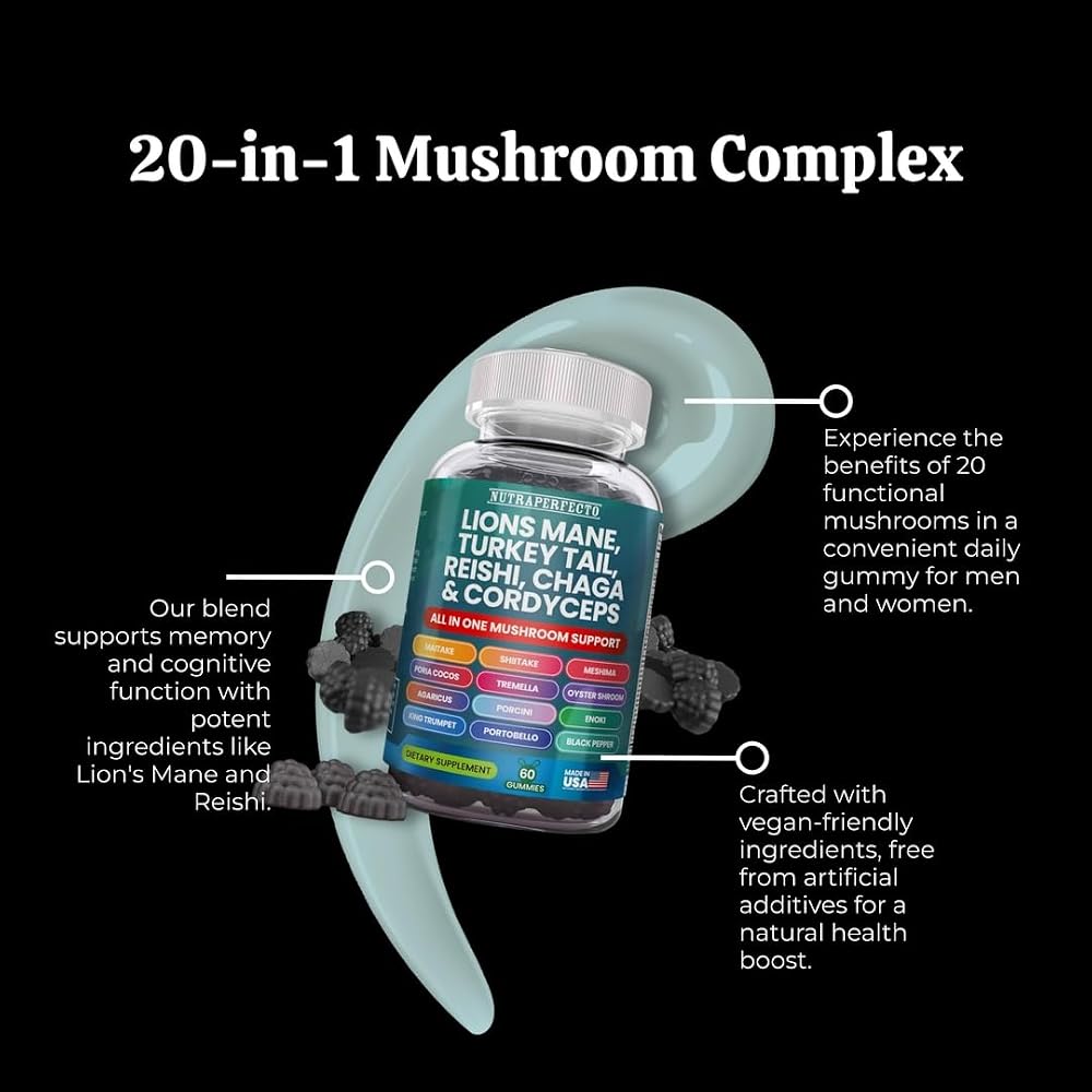 NutraPerfecto Organic Mushroom Gummies 20 in 1 Complex - 60 Count - image 4