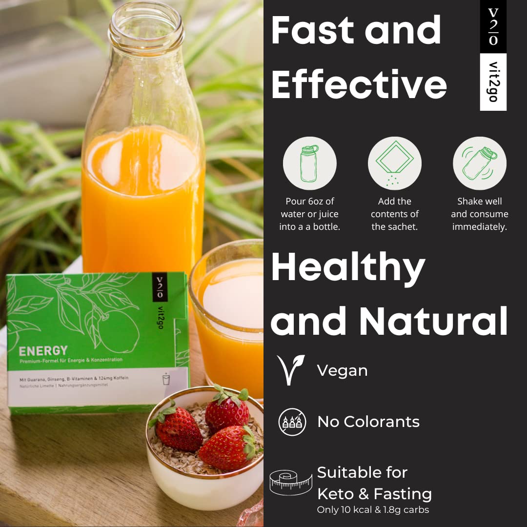 Vit2Go Natural Energy Drink Mix 124mg Caffeine - 10 Sachets - image 4