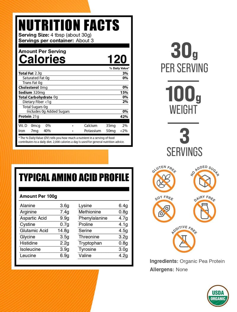 BulkSupplements Organic Pea Protein Powder - 100g - image 2