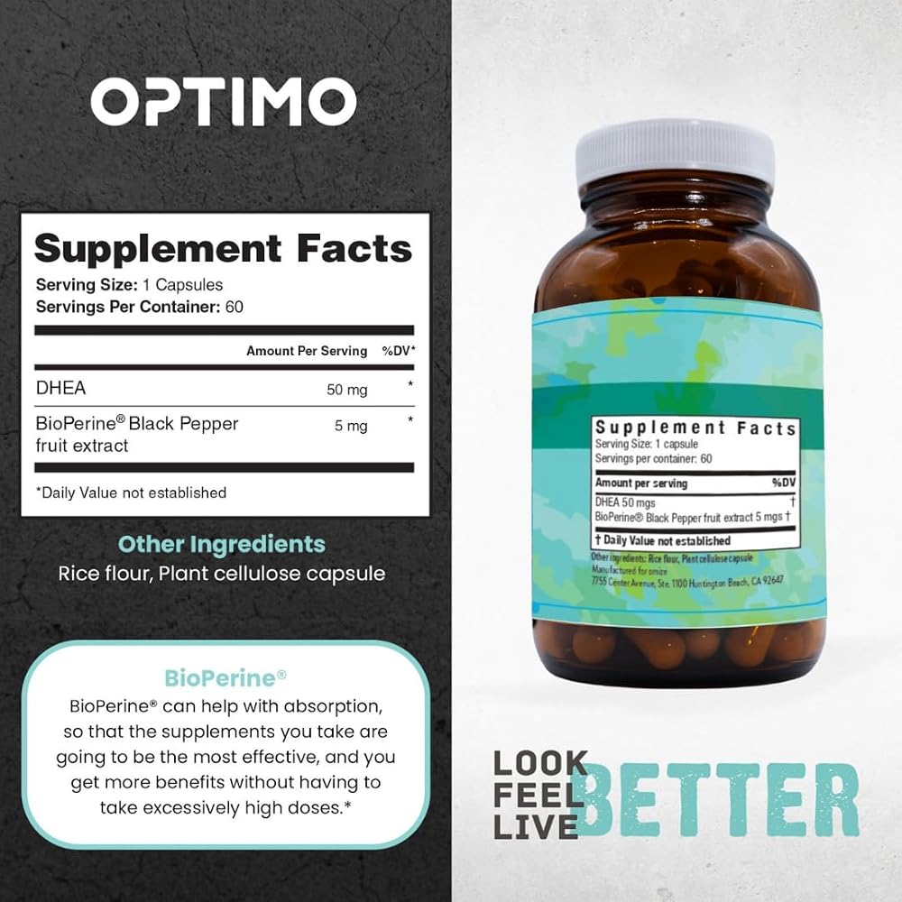Optimo DHEA 50mg with BioPerine - 60 Capsules - image 5
