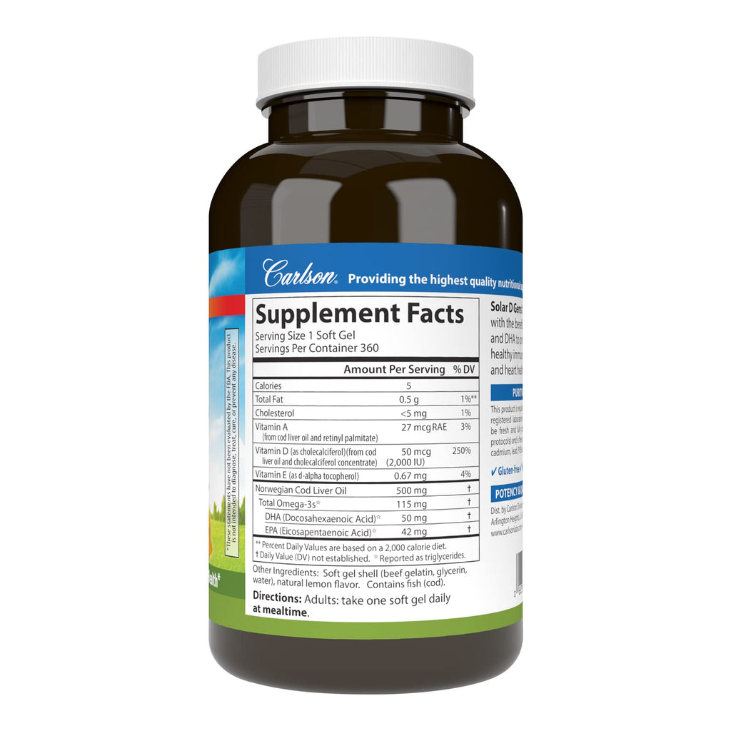 Carlson Solar D Gems Vitamin D3 2000 IU - 360 Softgels - image 2