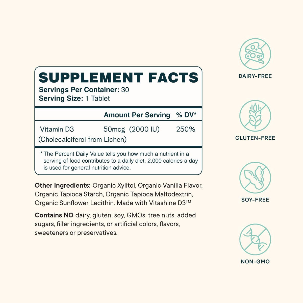 Ora Organic Vitamin D3 2000 IU Vegan Chewables - 30 Tablets - image 2