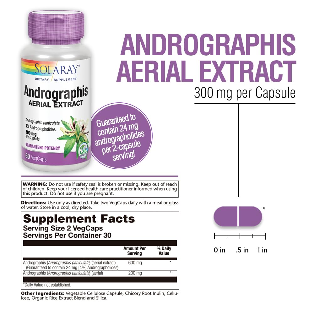 SOLARAY Andrographis 600mg Immune Support - 60 Vegetarian Capsules - image 3