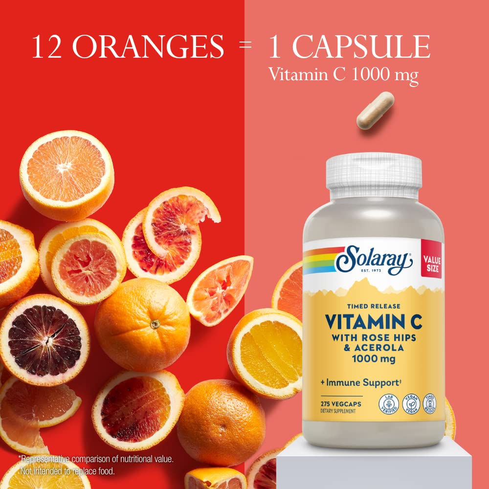 SOLARAY Vitamin C 1000 mg Time Release Vegetarian Capsules - 275 Count - image 4
