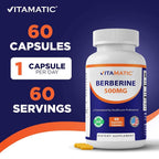 Vitamatic Berberine Supplement 500mg - 60 Vegetable Capsules - Made