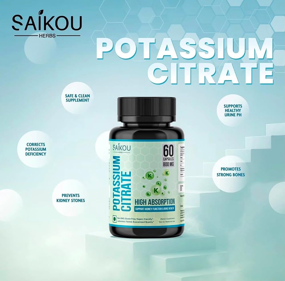SAIKOU HERBS Potassium Supplement 800 mg High Absorption Potassium