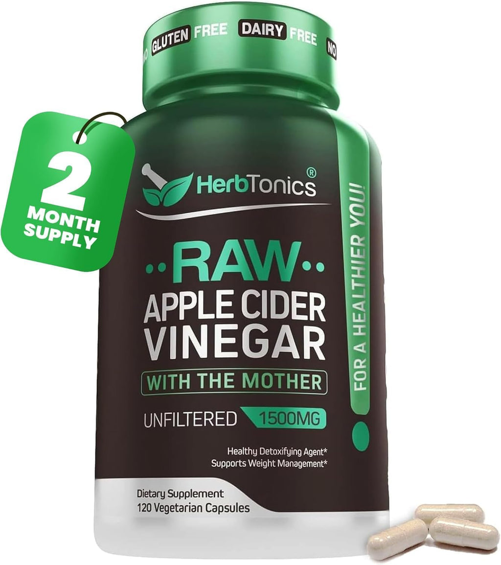 Herbtonics Raw Apple Cider Vinegar 1500mg with Mother - 120 Capsules