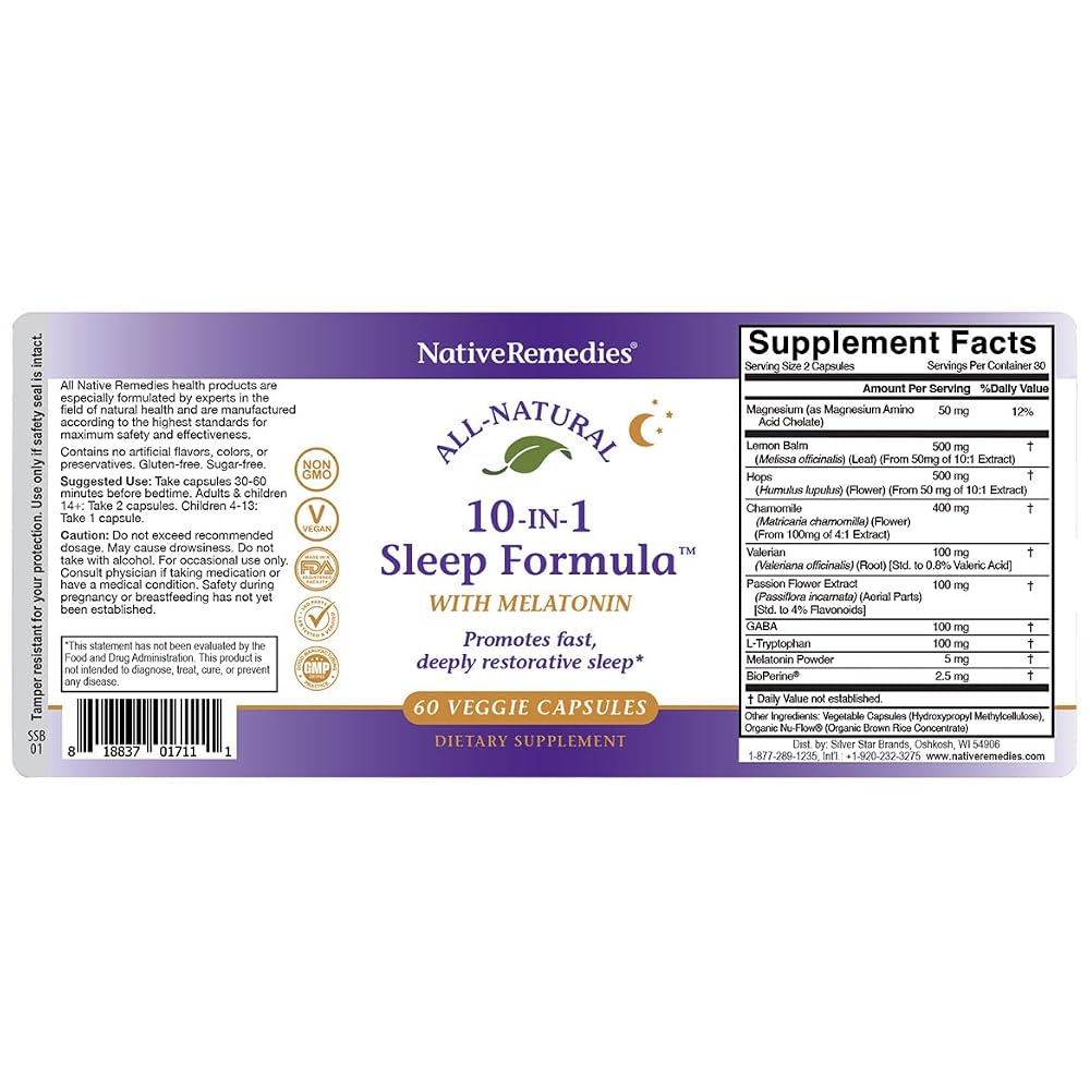 Native Remedies 10-in-1 Sleep Formula with Melatonin - 60 Capsules - image 10