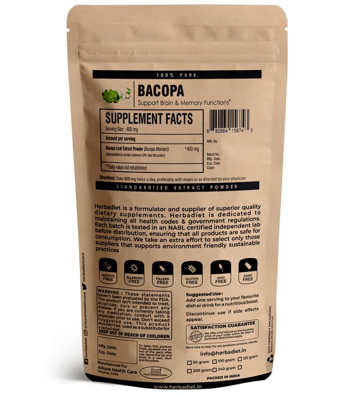 Herbadiet Bacopa Monnieri Extract Powder 50% Bacosides - 1.76 oz - image 2