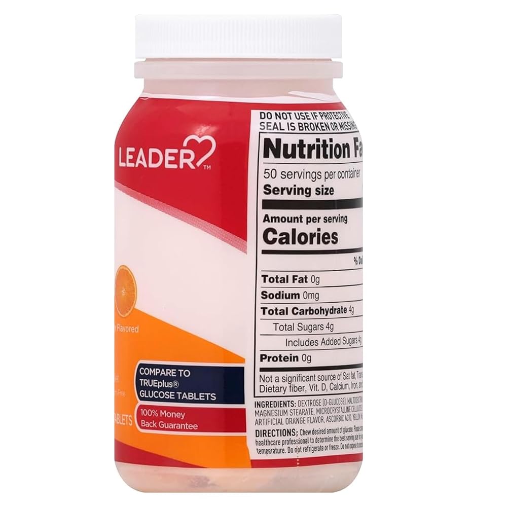 Leader Glucose Tablets Orange Flavor Energy Support - 50 Count - image 3