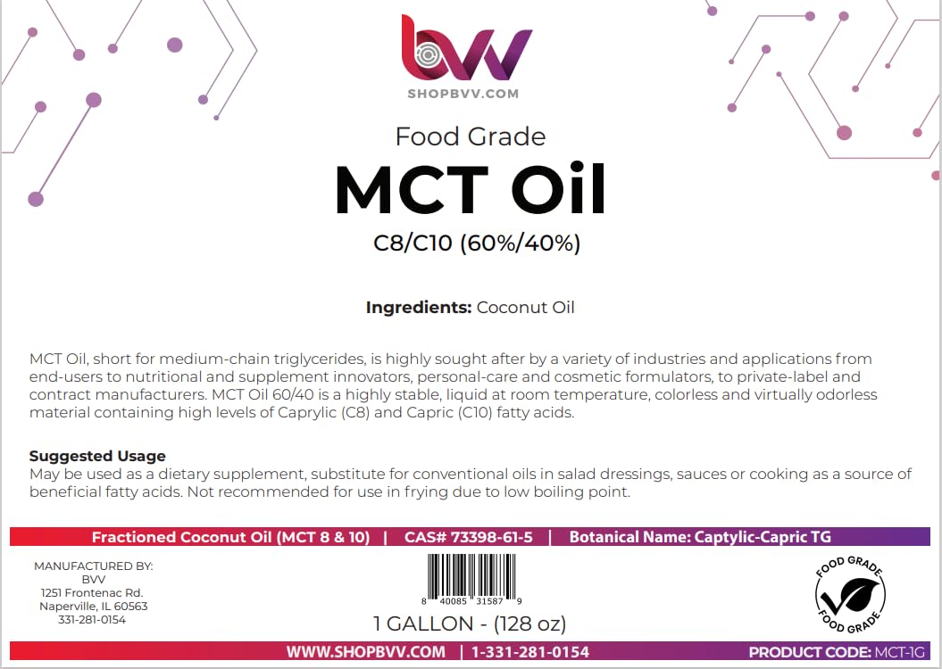 BEST VALUE VACS BVV MCT Oil Coconut Based USP Food Grade Size 1 Gallon