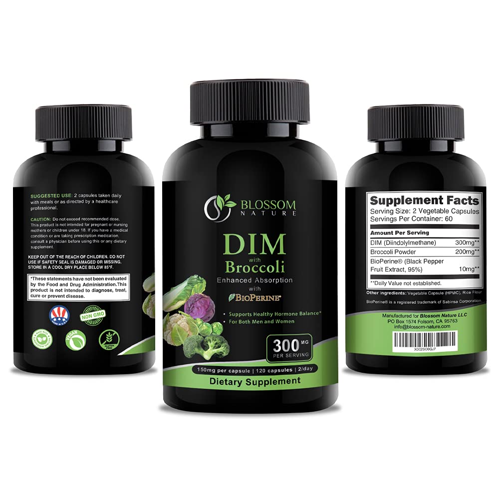 Blossom Nature DIM Supplement 300mg Hormone Balance - 120 Capsules - image 3