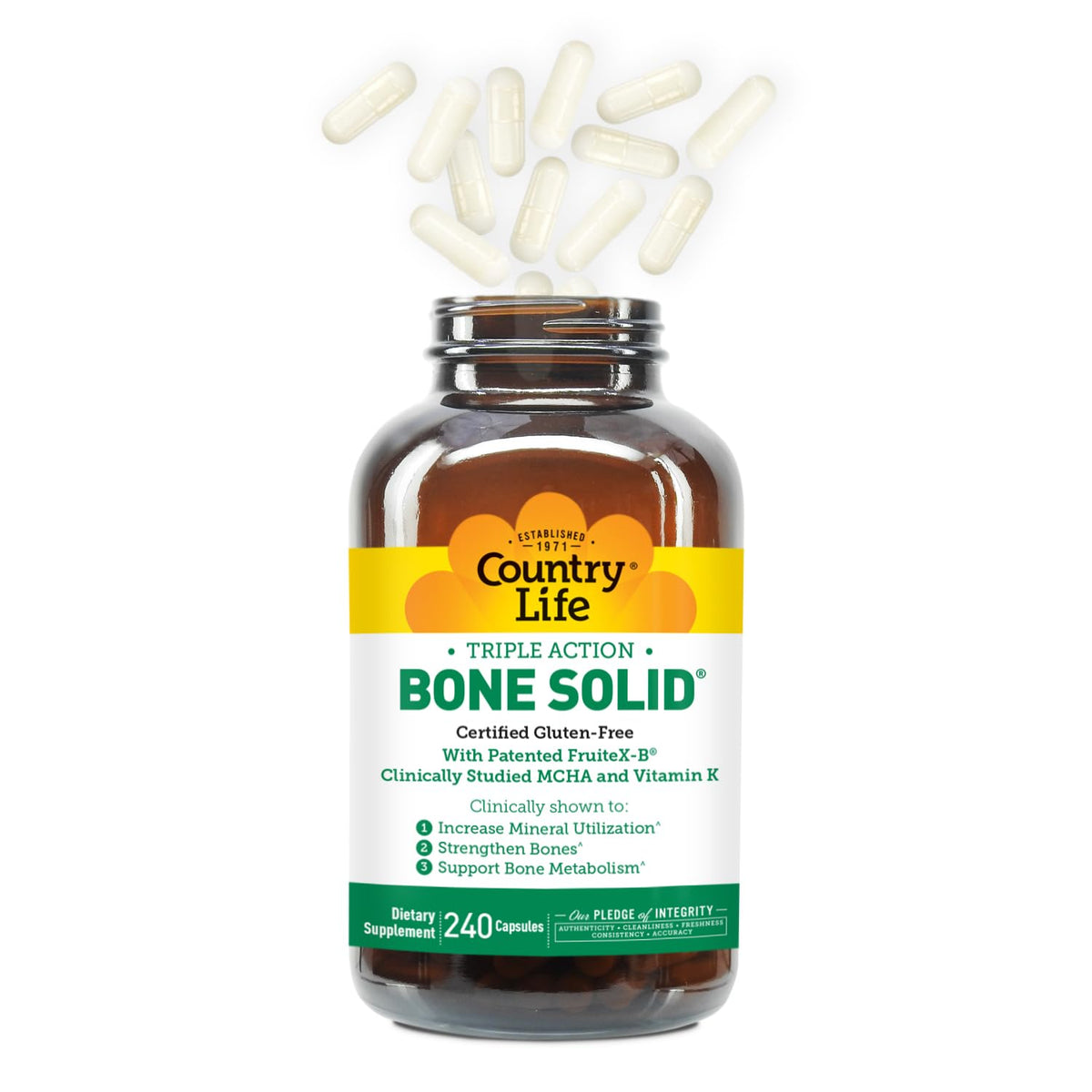 Country Life Triple Action Bone Solid Calcium MCHA K2 D3 - 240 Capsules - image 5