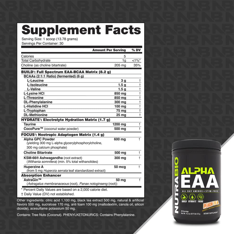 NutraBio Alpha EAA Essential Amino Acids Powder - 30 Servings - image 2