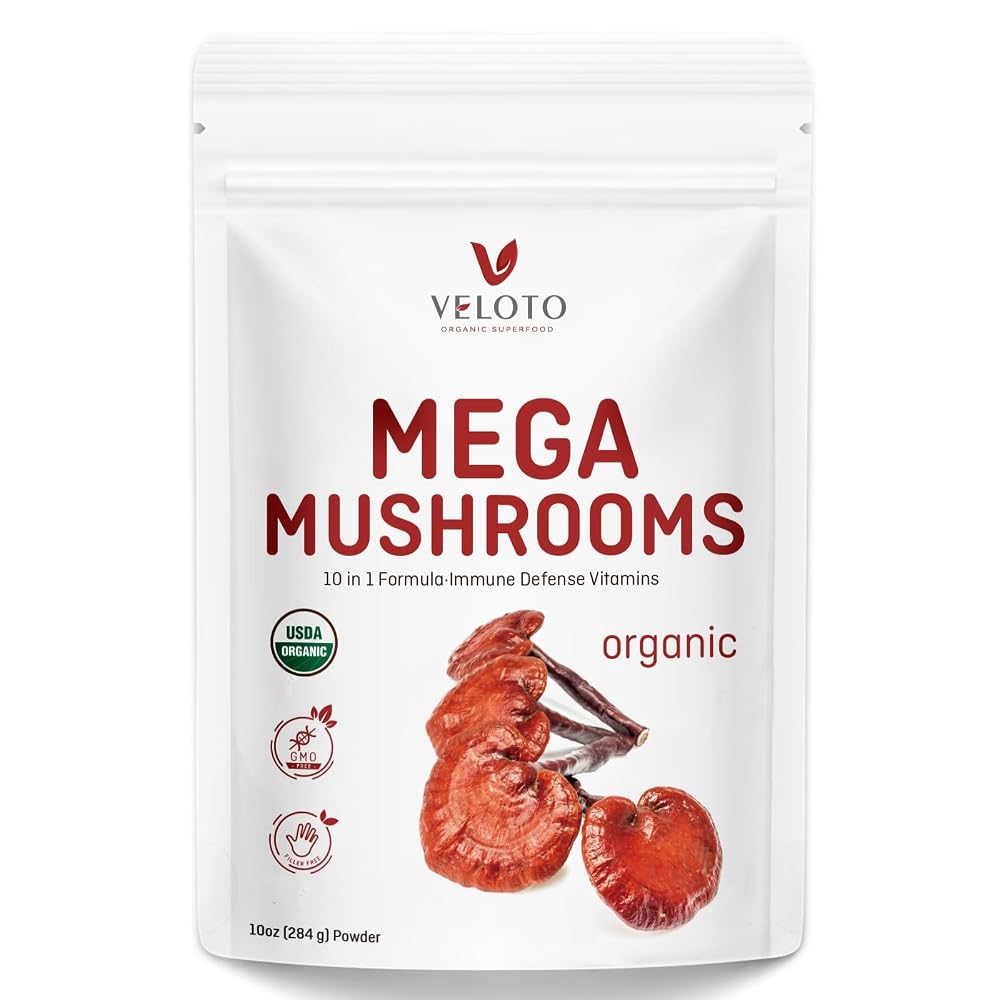 VELOTO Organic Mega Mushroom Powder Blend 10-in-1 - 10oz
