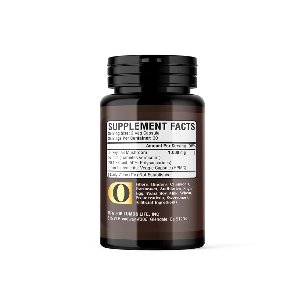 Lumos Life Turkey Tail Mushroom Supplement - 1000 mg - 60 Capsules - image 2