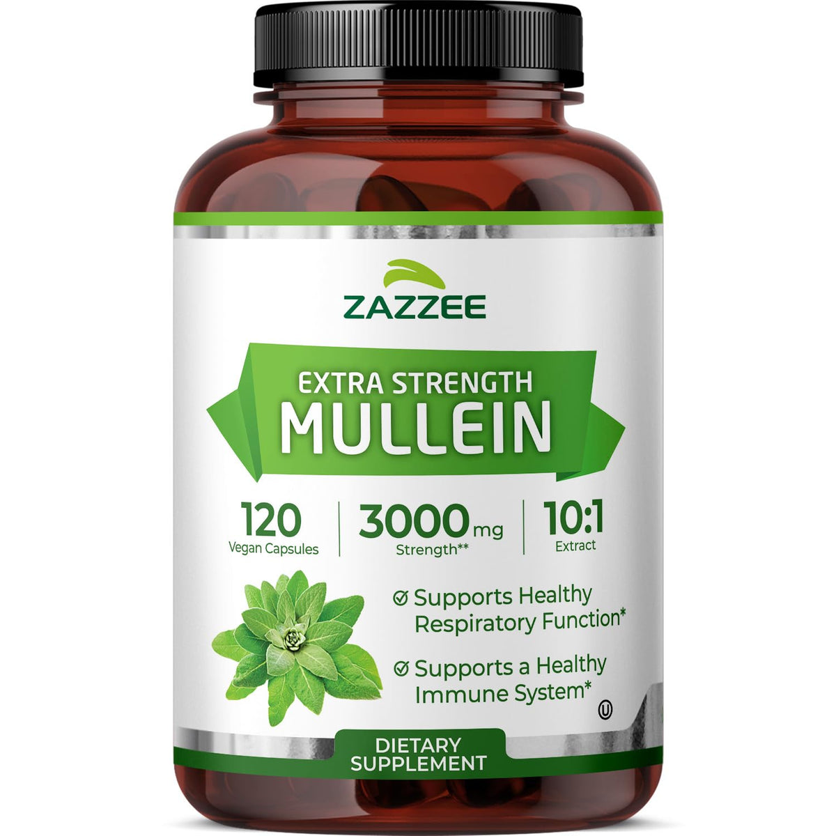 Zazzee Extra Strength Mullein Leaf 10:1 Extract - 120 Vegan Capsules