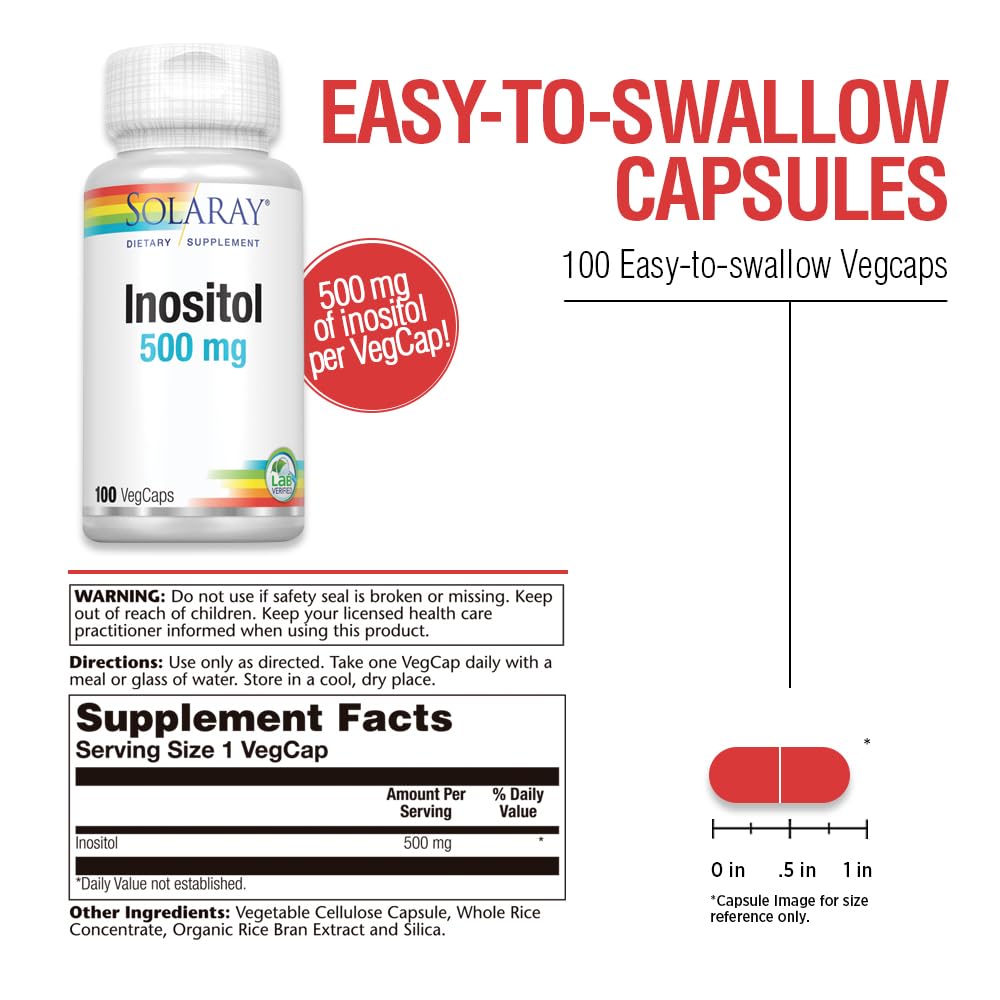 SOLARAY Inositol Supplement 500mg - 100 Vegetarian Capsules - image 3