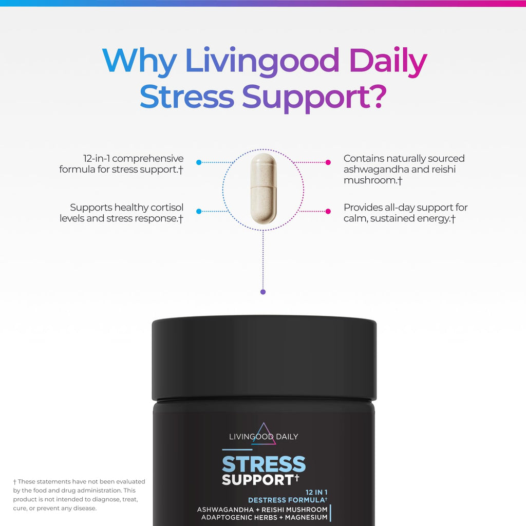 Livingood Daily Stress Support Supplement with Ashwagandha - 60 Capsules - image 3