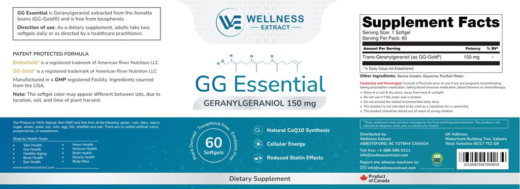 WELLNESS EXTRACT Geranylgeraniol GG 150mg CoQ10 Support - 60 Softgels - image 9