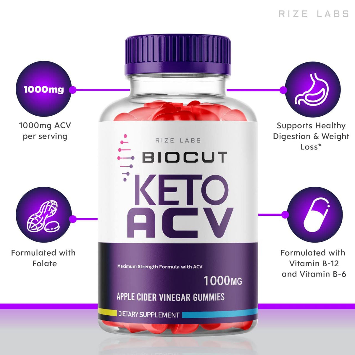 rize labs Biocut Keto ACV Gummies - 180 Gummies - image 2