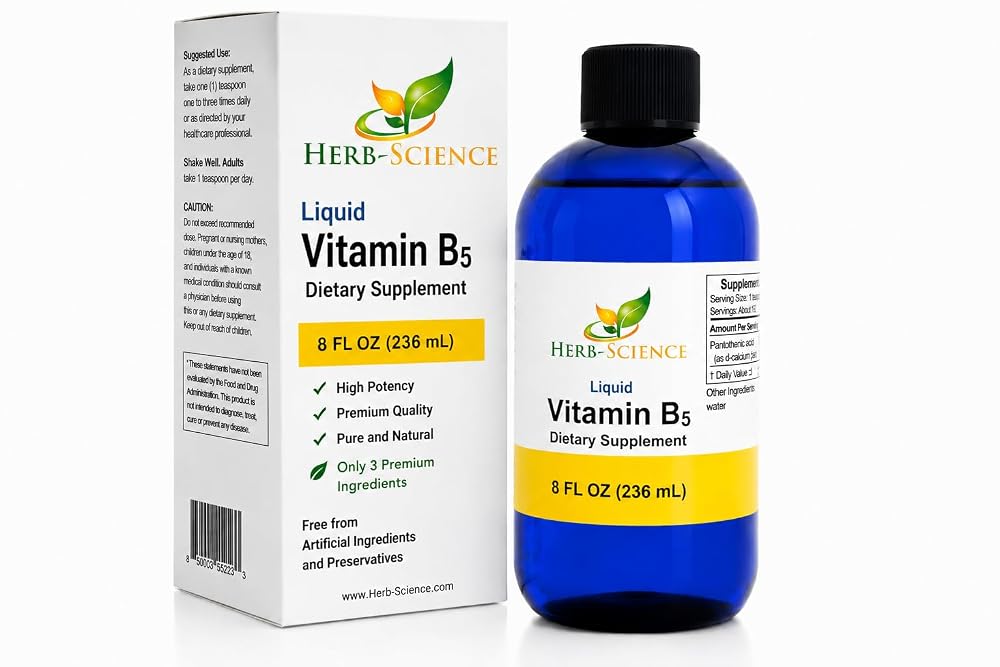 Herb-Science Liquid Vitamin B5 for Energy & Nerve Support - 8 Fl Oz