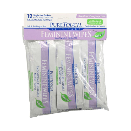 100% PURE Puretouch Flushable Feminine Wipes - 12 Count