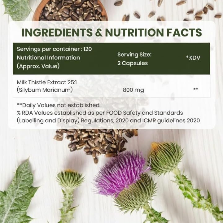 Milk Thistle Extract 800mg Silymarin for Liver Support - 30 Vegetarian Capsules - image 2
