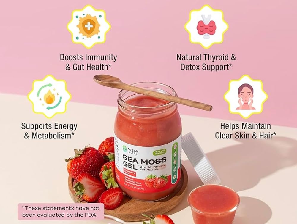 Ocean Bliss Sea Moss Gel Wildcrafted Strawberry - 16 oz - image 3