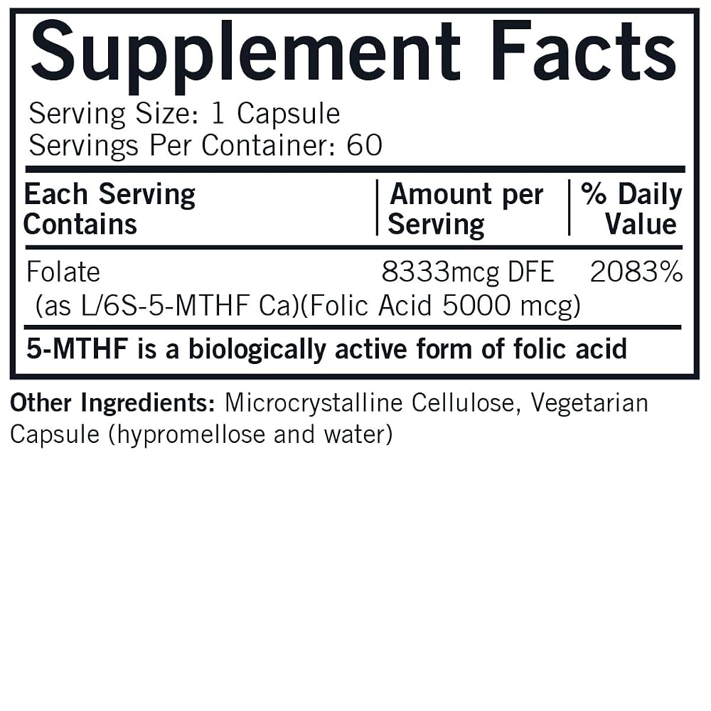 Kirkman 5-MTHF 5 mg Folic Acid - 60 Vegetarian Capsules - image 2