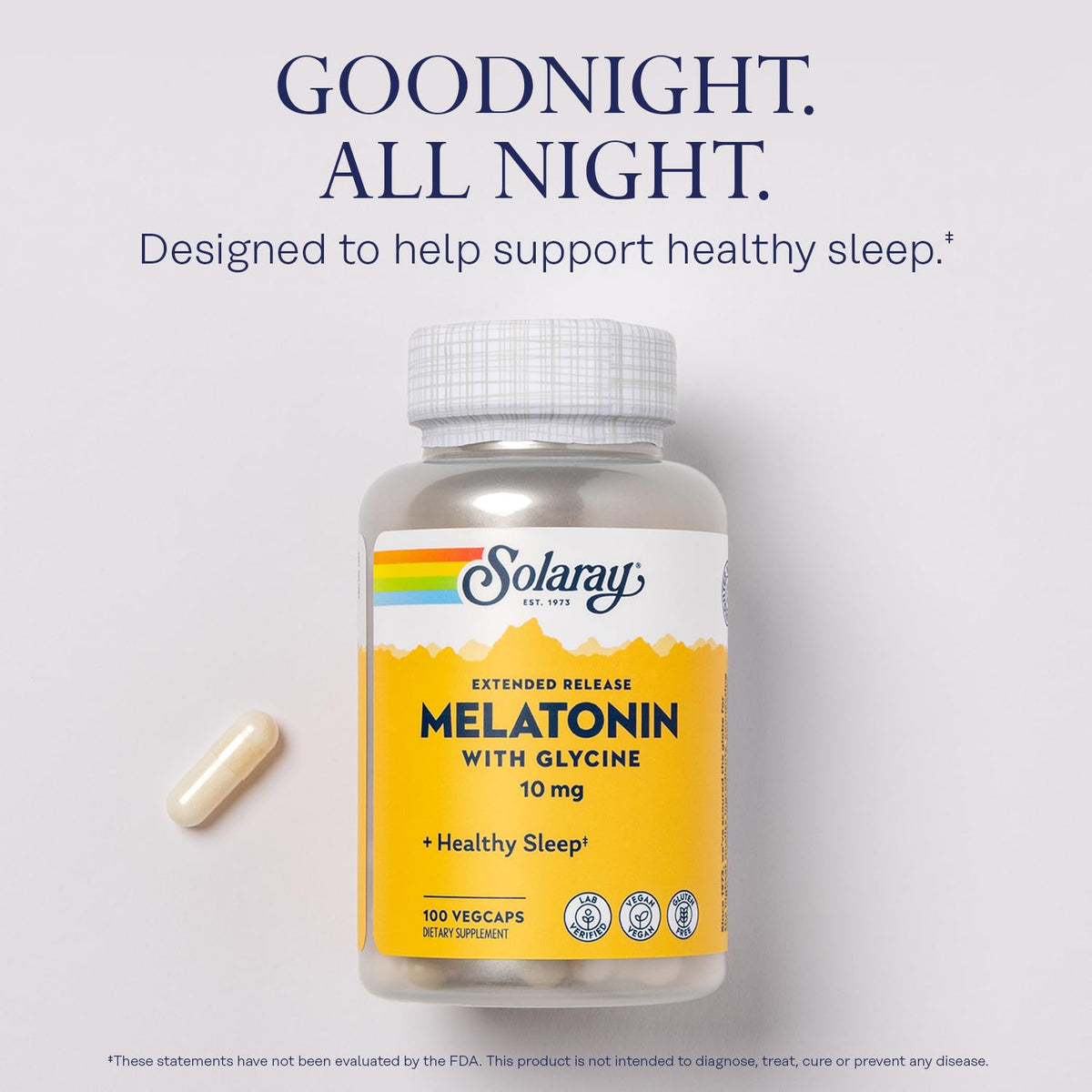 SOLARAY Melatonin 10mg with Glycine Extended Release - 100 Vegetarian Capsules - image 3