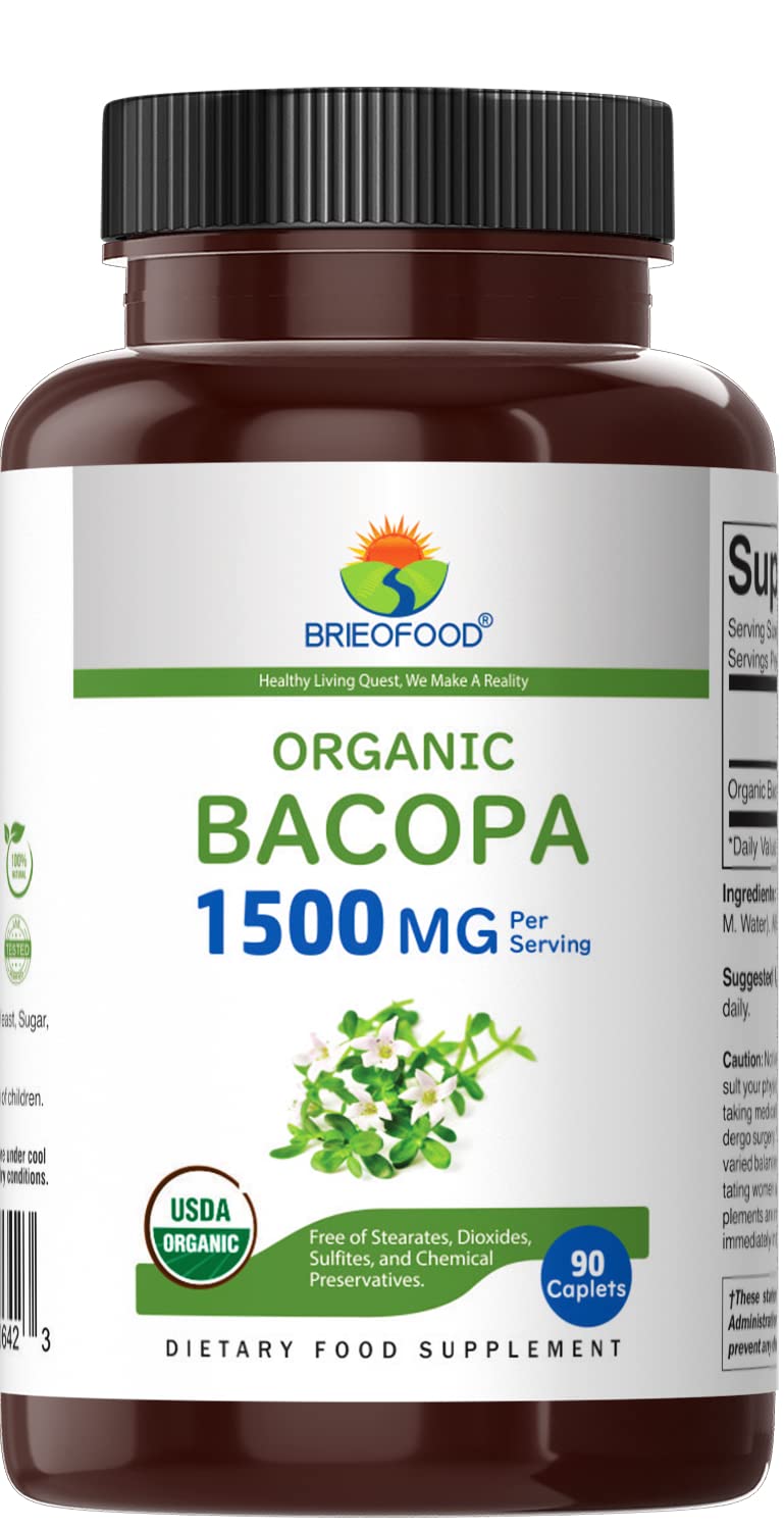 Brieofood Organic Bacopa 1500mg - 90 Vegetarian Tablets - image 2