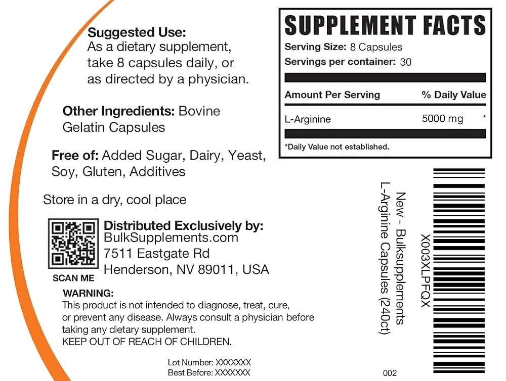 BulkSupplements L-Arginine 5000mg - 240 Capsules - image 7
