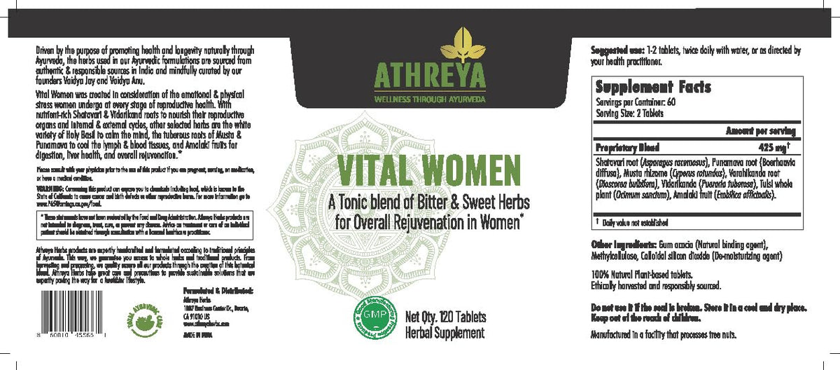 Athreya Herbs Vital Woman Ayurvedic Supplement - 120 Tablets - image 2