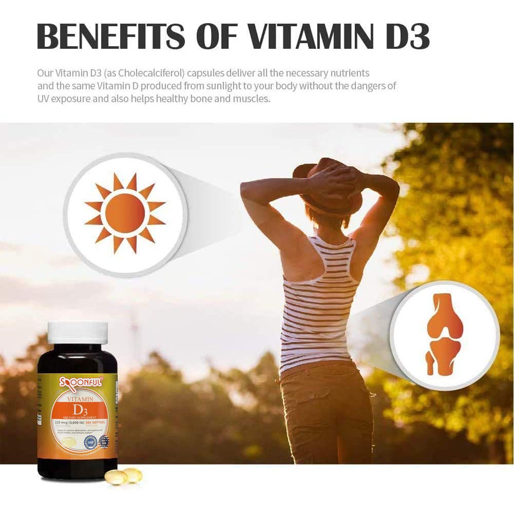 Spoonful Vitamin D3 5000 IU with Coconut Oil - 365 Softgels - image 3
