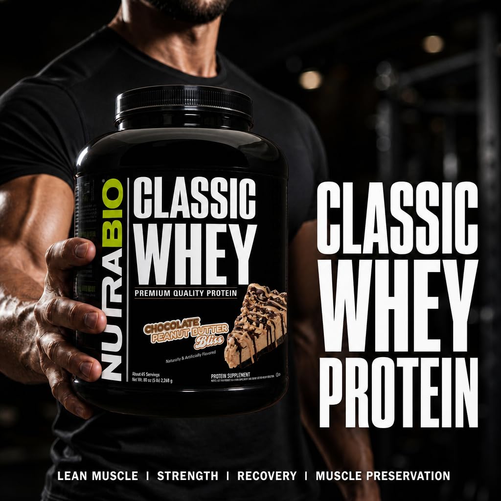 NutraBio Classic Whey Protein Powder Supplement - 25g of Protein Per