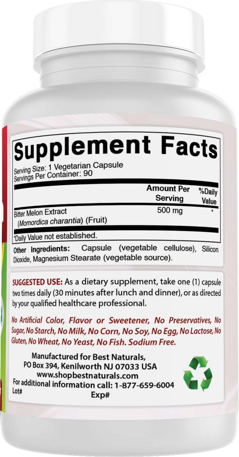 Best Naturals Bitter Melon 500 mg - 270 Vegetarian Capsules - image 6