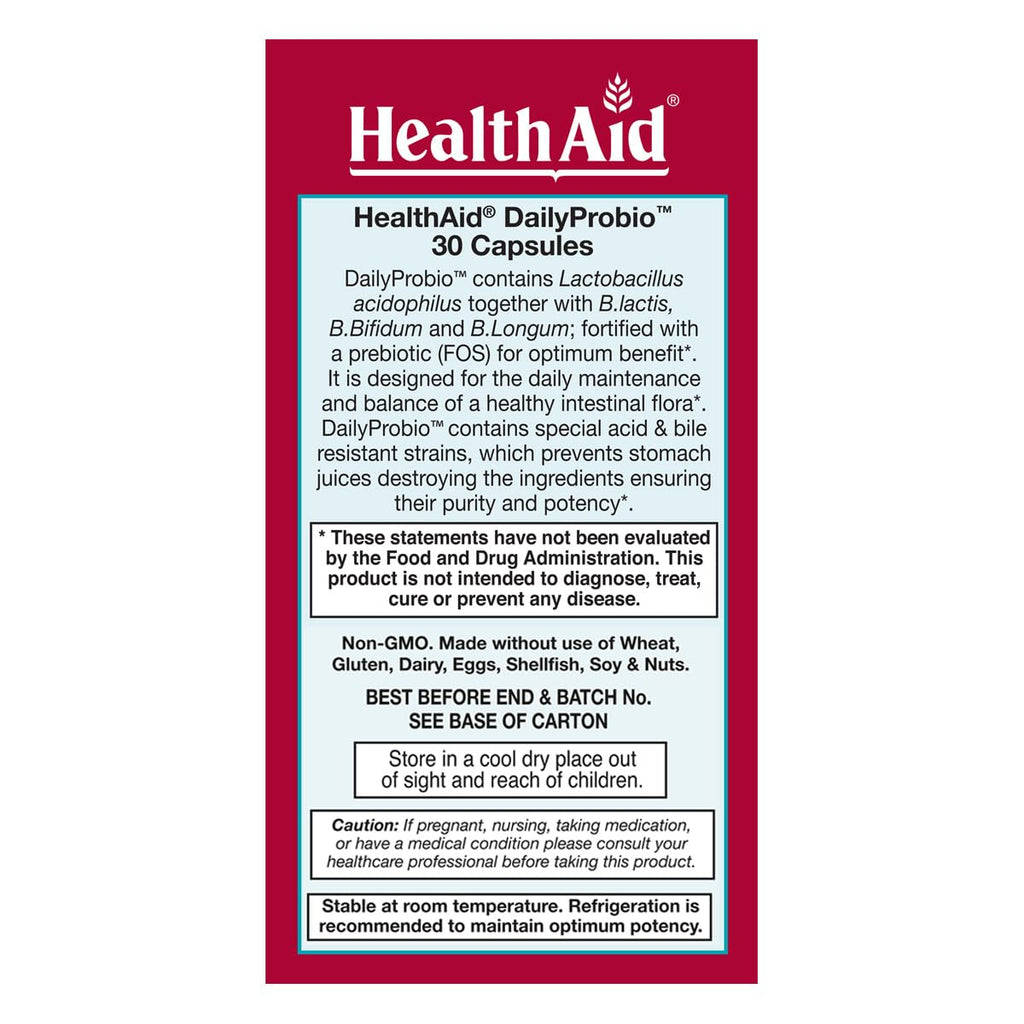 HealthAid DailyProbio Daily Probiotic 10 Billion CFU - 30 Capsules - image 3