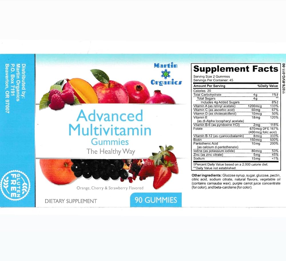 Martin Organics Multivitamin Gummies for Women and Men - 90 Count - image 3