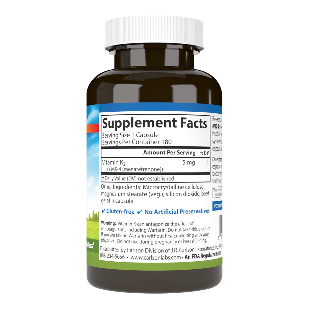 Carlson Vitamin K2 MK-4 5 mg Bone Support - 180 Capsules - image 2