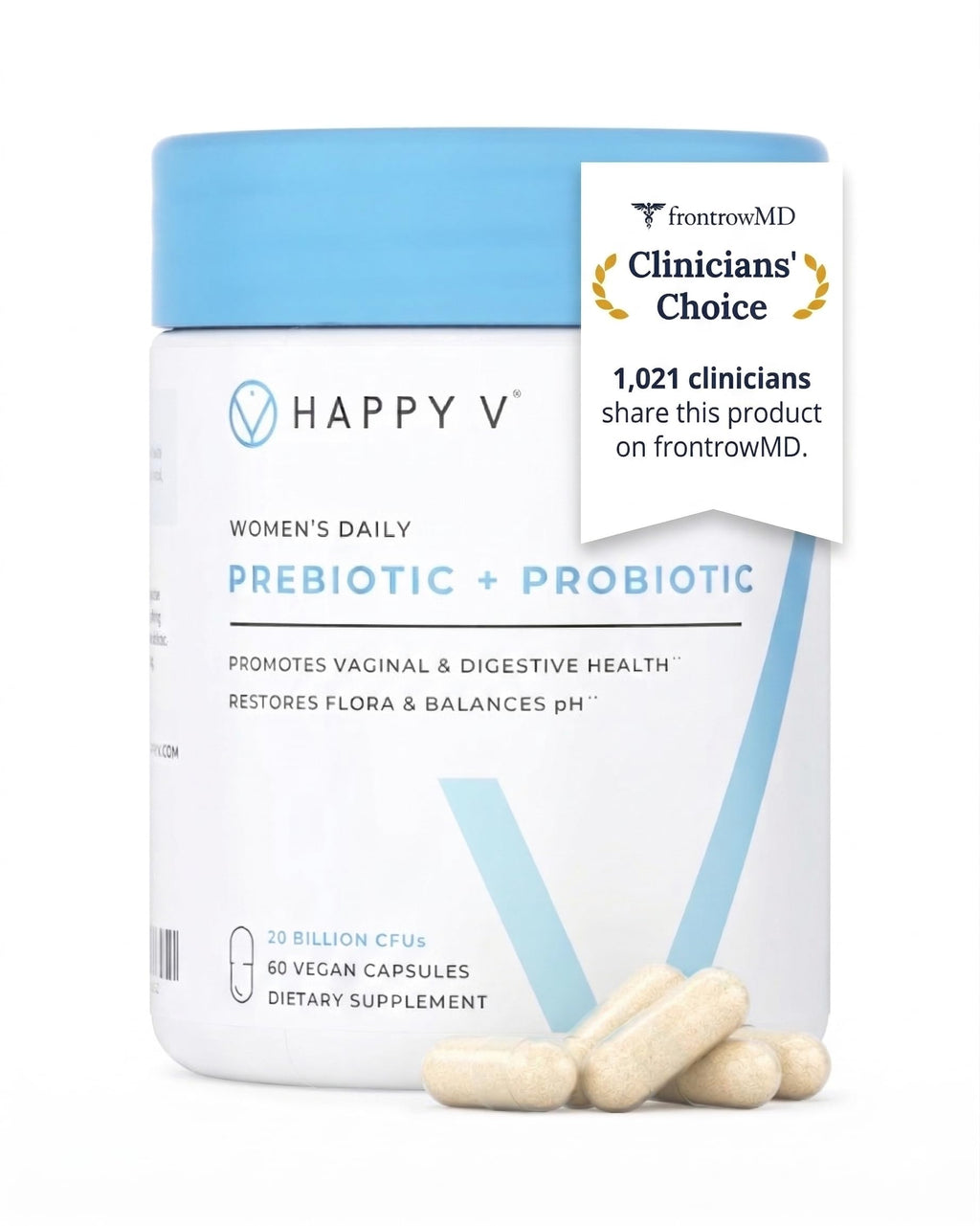 Happy V Dr. Formulated Vaginal Probiotics for Women - 60 Capsules