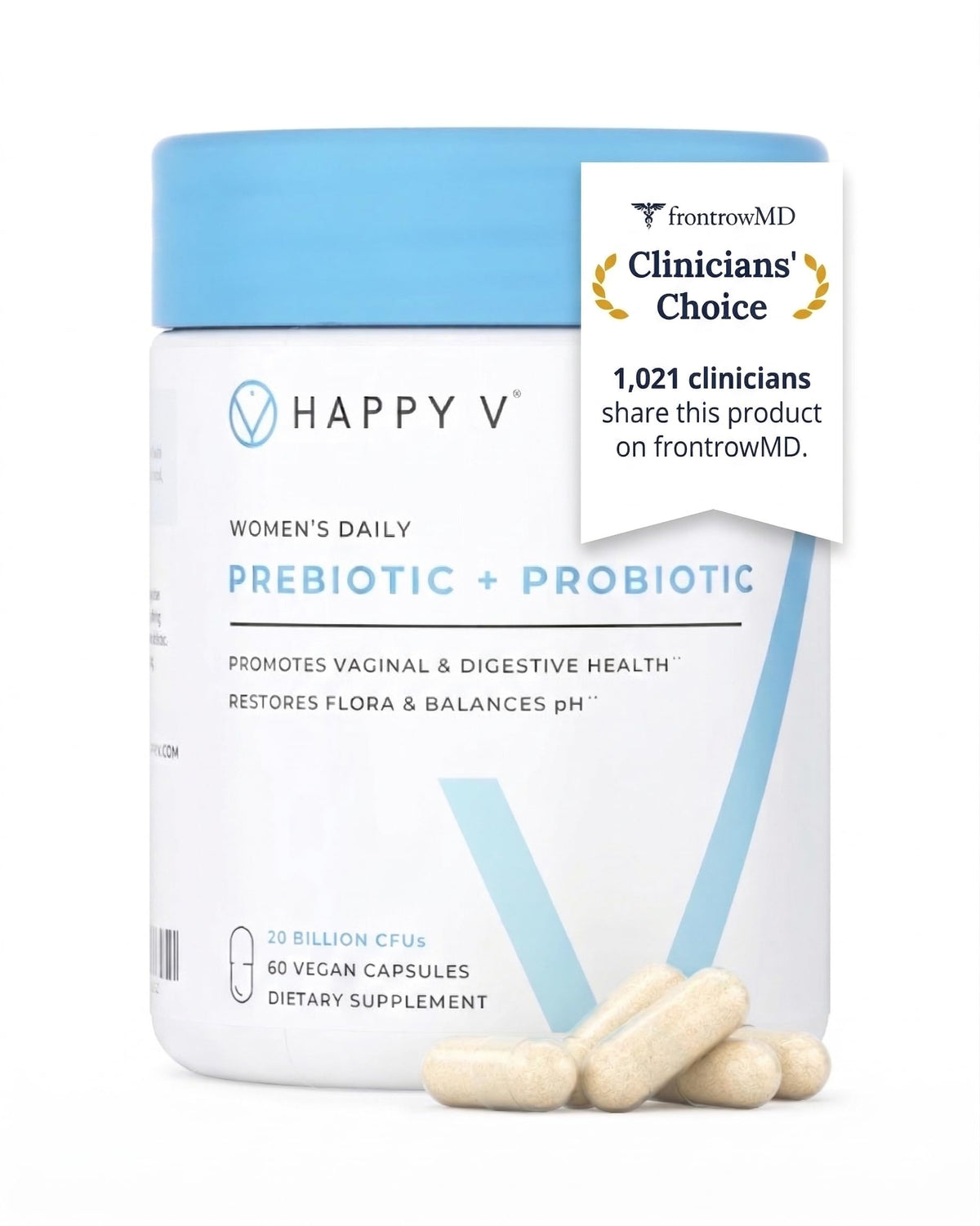 Happy V Dr. Formulated Vaginal Probiotics for Women - 60 Capsules