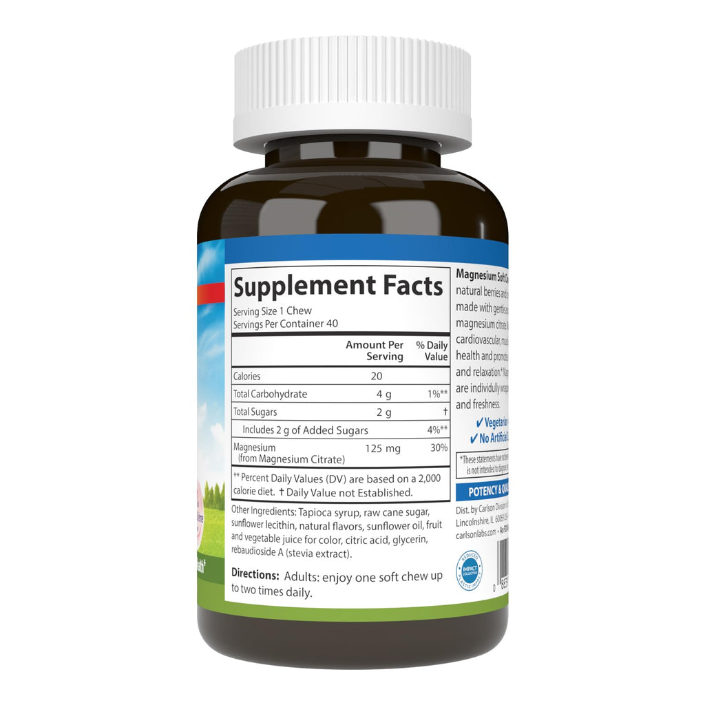 Carlson Magnesium Soft Chews 125 mg - 40 Count - image 2