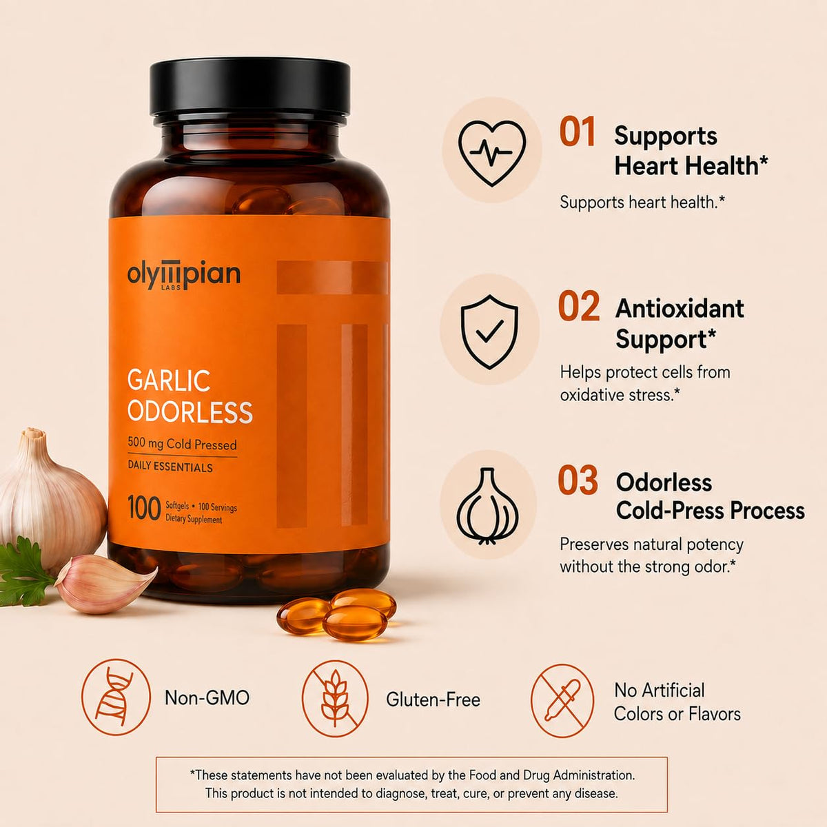 Olympian Labs Odorless Garlic Softgel - 100 Softgels - image 3