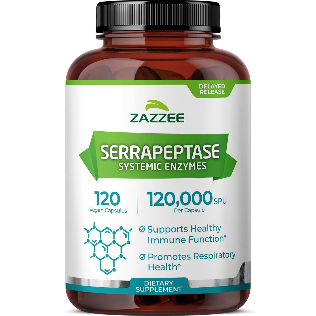 Zazzee Delayed Release Serrapeptase 120,000 SPU - 120 Capsules