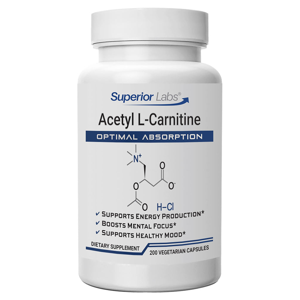 Superior Labs Acetyl L-Carnitine 500 mg Energy Support - 200 Vegetarian Capsules