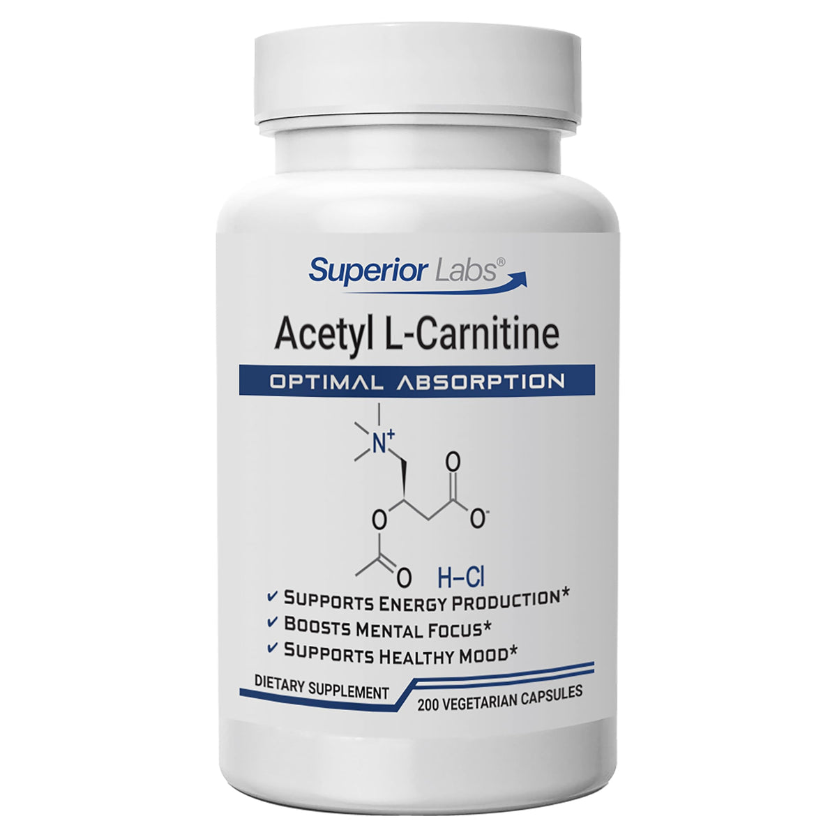 Superior Labs Acetyl L-Carnitine 500 mg Energy Support - 200 Vegetarian Capsules