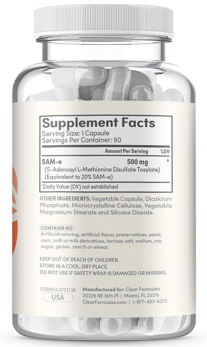 Clear Formulas SAMe 500mg Supplement - 90 Capsules - image 9