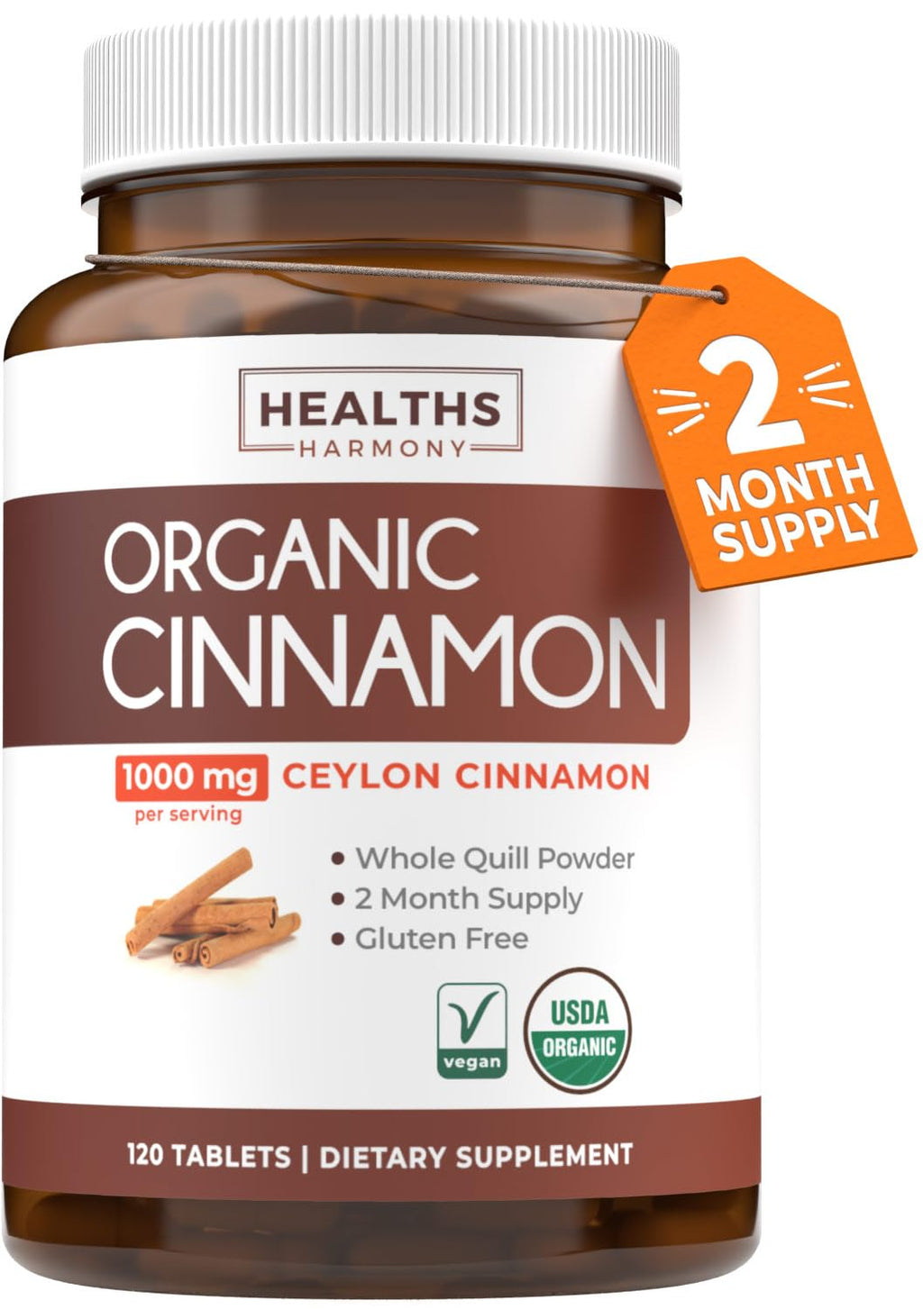 Healths Harmony USDA Organic Ceylon Cinnamon Pills - 120 Tablets